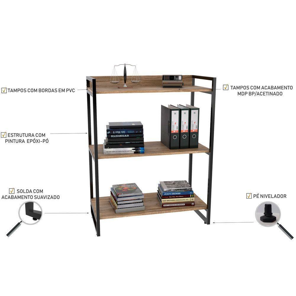 Kit Mesa Cavalete 150 Cm Com Estante 3 Prateleiras Carvalho - 3