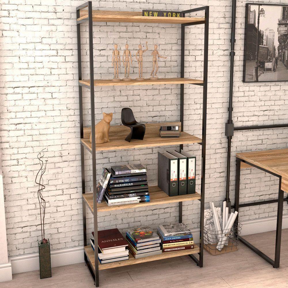 Kit Mesa Cavalete 150 Cm Com Estante 5 Prateleiras Carvalho - 8