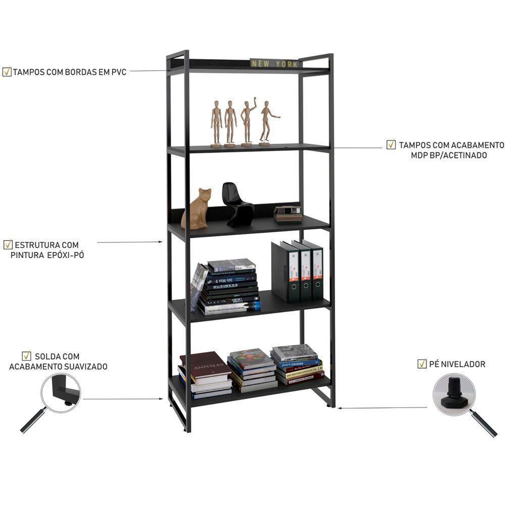 Kit Mesa Cavalete 150 Cm Com Estante 5 Prateleiras Preto - 5