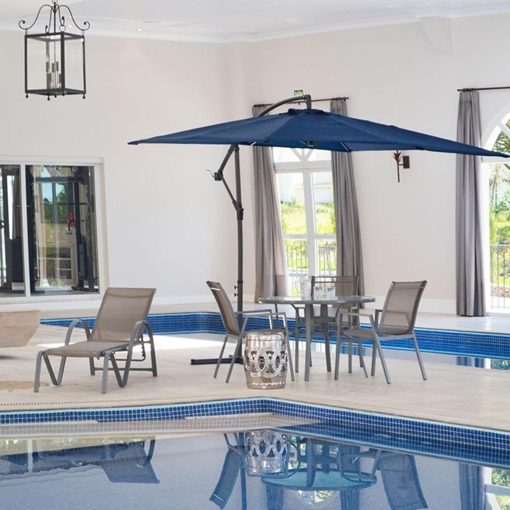 Ombrelone Lateral Bahamas Rivatti 300 Cm Em Alumínio Com Base Capa Em Poliéster Azul Marinho - 4