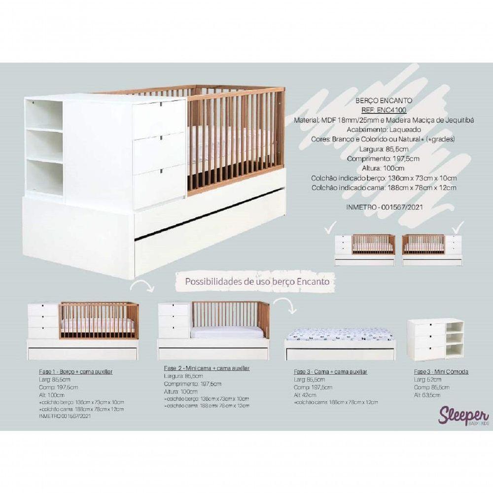 Berço Encanto Branco Com Grades Em Madeira + Colchão Incluso - 2