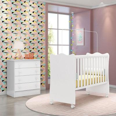Kit Berço E Cômoda Infantil 4 Gavetas Cor Branco