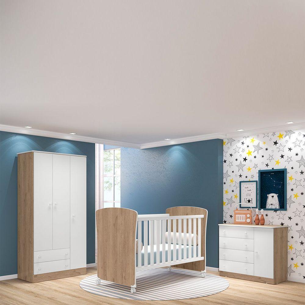 Kit Berço Mini Cama Guarda Roupa Infantil 3 Portas 2 Gavetas - 1