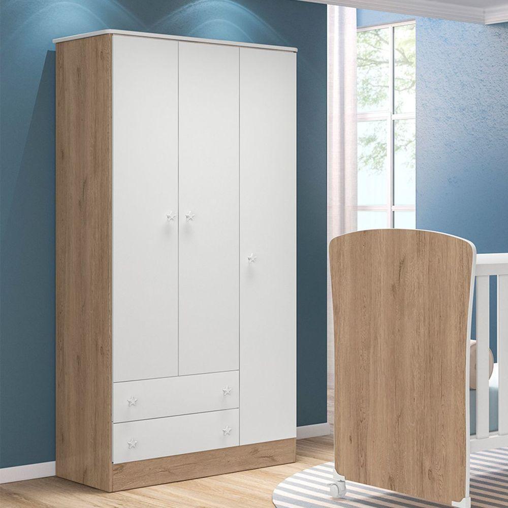 Kit Berço Mini Cama Guarda Roupa Infantil 3 Portas 2 Gavetas - 2