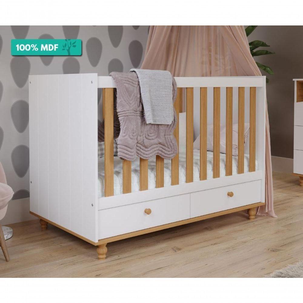 Berço 2 Gavetas Grade Fixa 100% Mdf Candy Permobili Branco/Nature Branco/Nature - 4