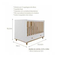 Berço 2 Gavetas Grade Fixa 100% Mdf Candy Permobili Branco/Nature Branco/Nature - 2