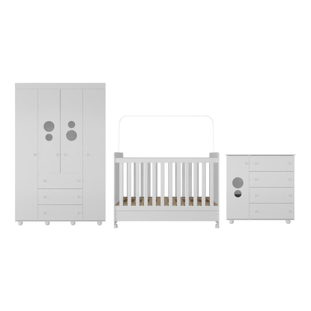 Quarto Pimpolho com Berço 3 em 1 com Rodízios Branco - 3