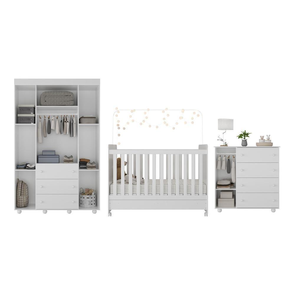 Quarto Pimpolho com Berço 3 em 1 com Rodízios Branco - 6