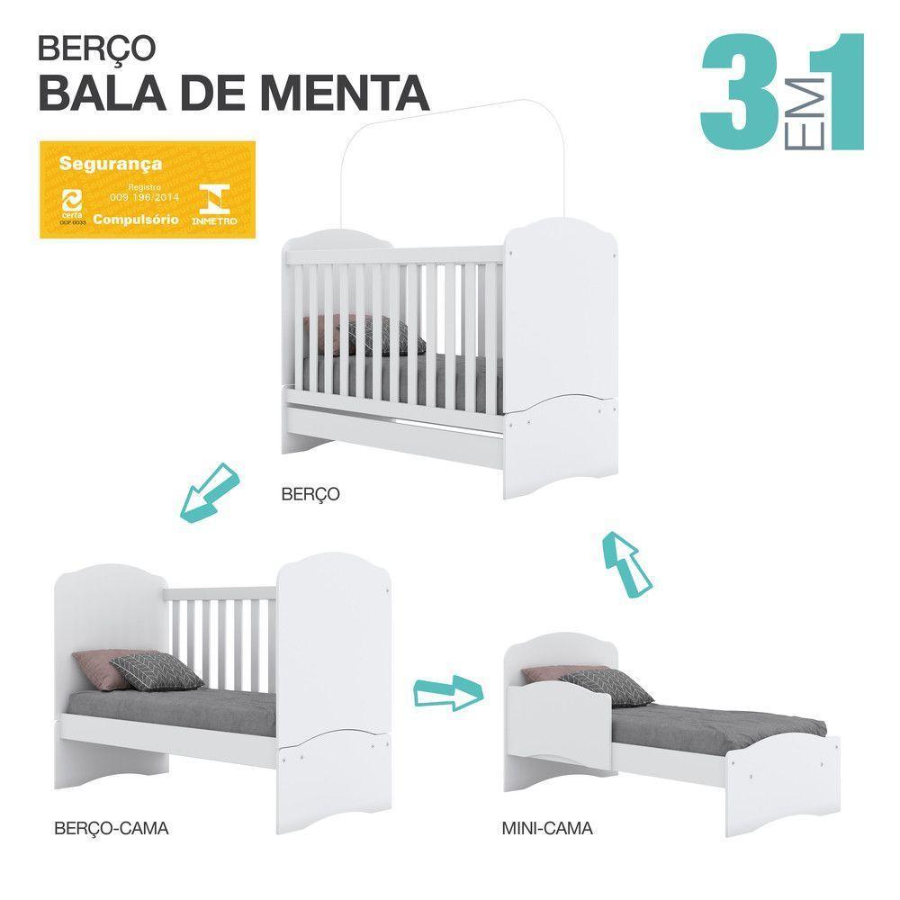 Berço Mini Cama 3 Em 1 Bala De Menta Henn Branco - 4