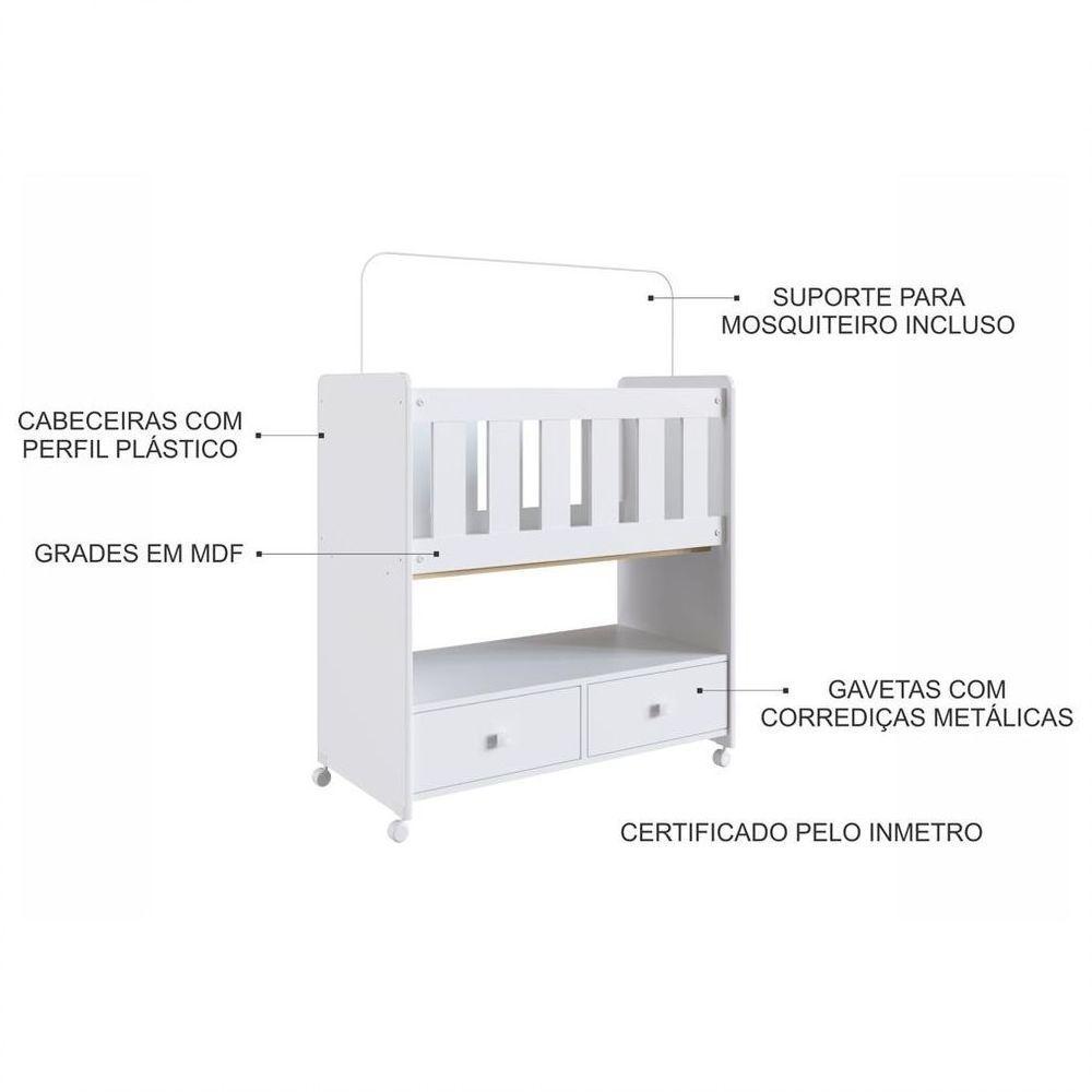 Mini Berço Moisés 2 Gavetas Certificado Pelo Inmetro By 510 Branco - 4