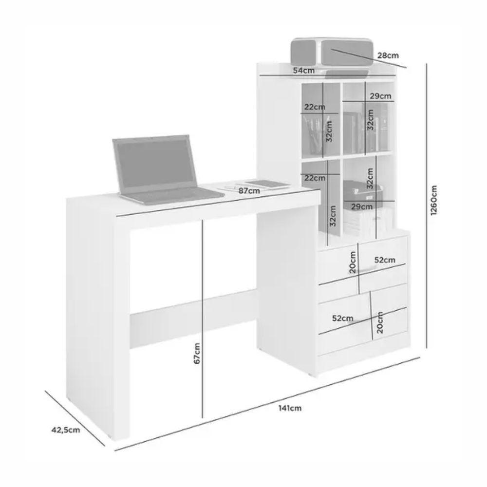 Escrivaninha Alana Com Estante Jcm Movelaria Cinamomo Off White - 4
