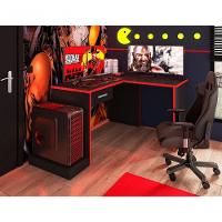 Mesa Gamer De Canto Com Gaveta Wayra Preto Vermelho - 5