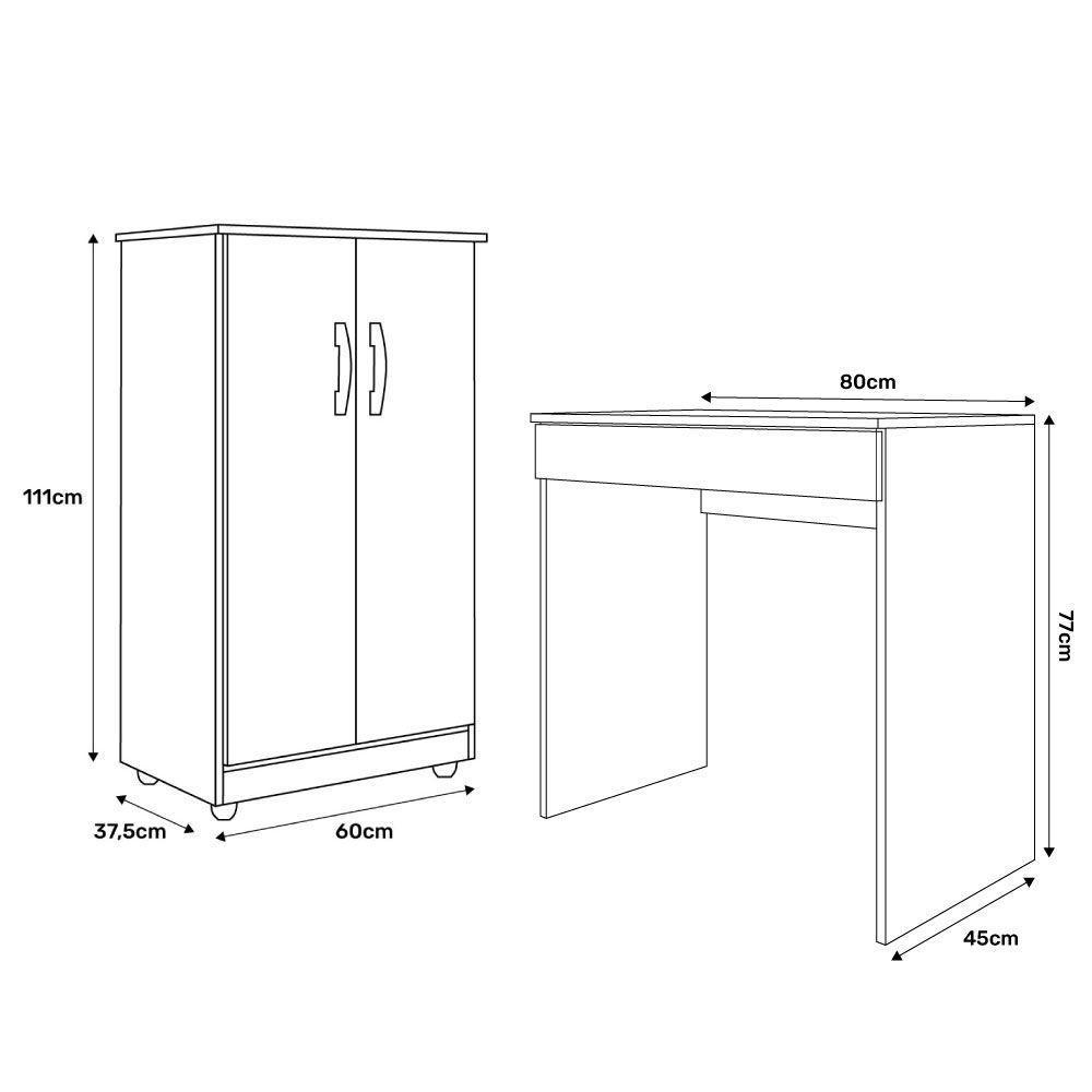 Conjunto Home Office Mesa Escrivaninha E Armário Branco - 4