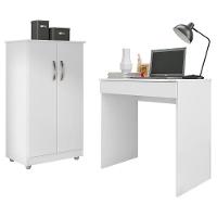 Conjunto Home Office Mesa Escrivaninha E Armário Branco - 1
