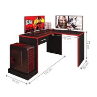 Mesa Em L Com Gaveta Adrianus Preto Vermelho - 3