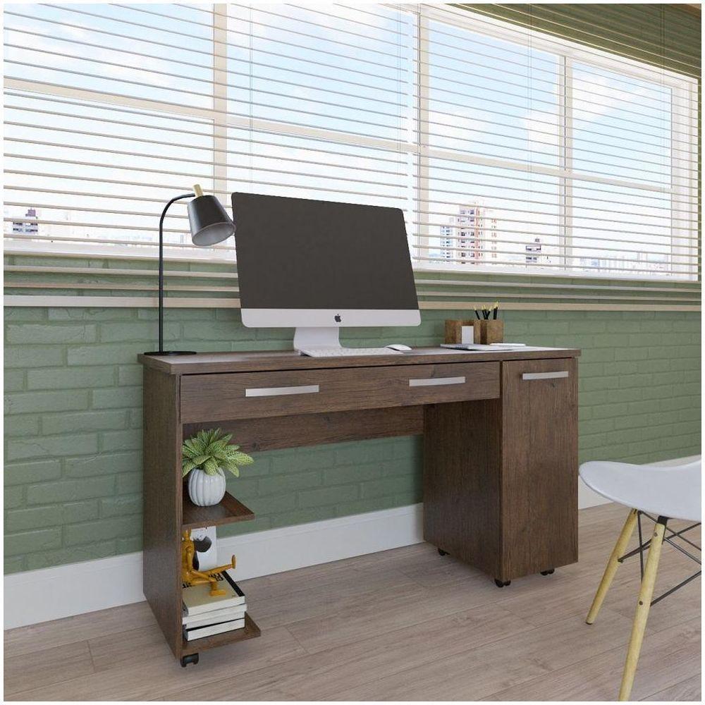 Mesa Para Computador Makalu 1 Porta 2 Gavetas Amendoa Wood - 1