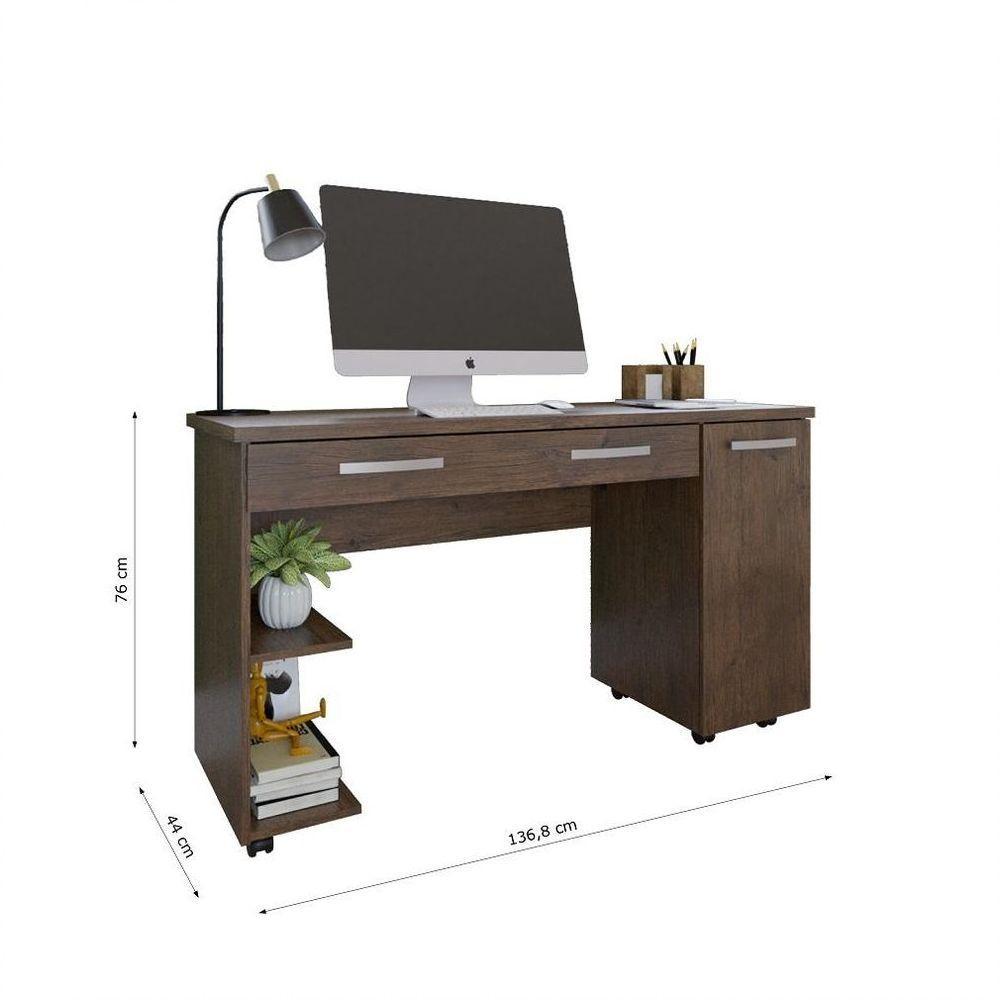 Mesa Para Computador Makalu 1 Porta 2 Gavetas Amendoa Wood - 4