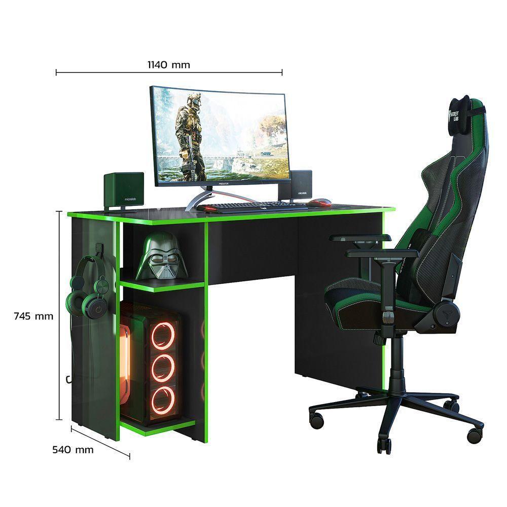 Mesa Gamer Preto Fosco Verde Qmovi - 3