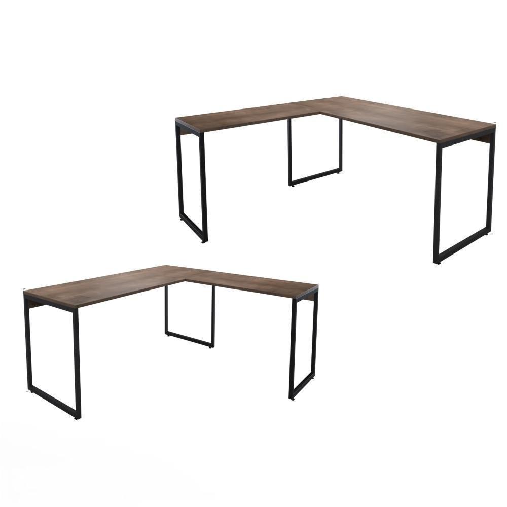 Conjunto De Mesas Em L Levi Castanho Preto - 1