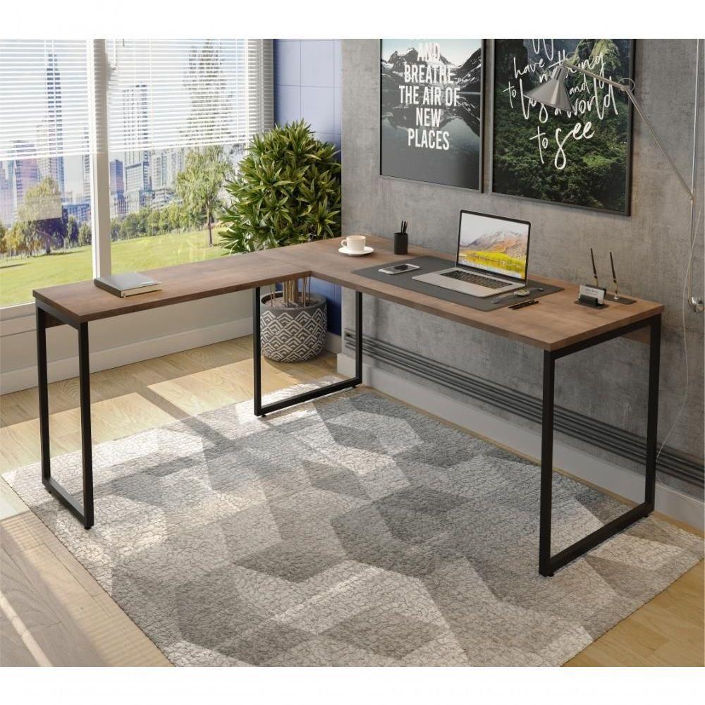 Conjunto De Mesas Em L Levi Castanho Preto - 3