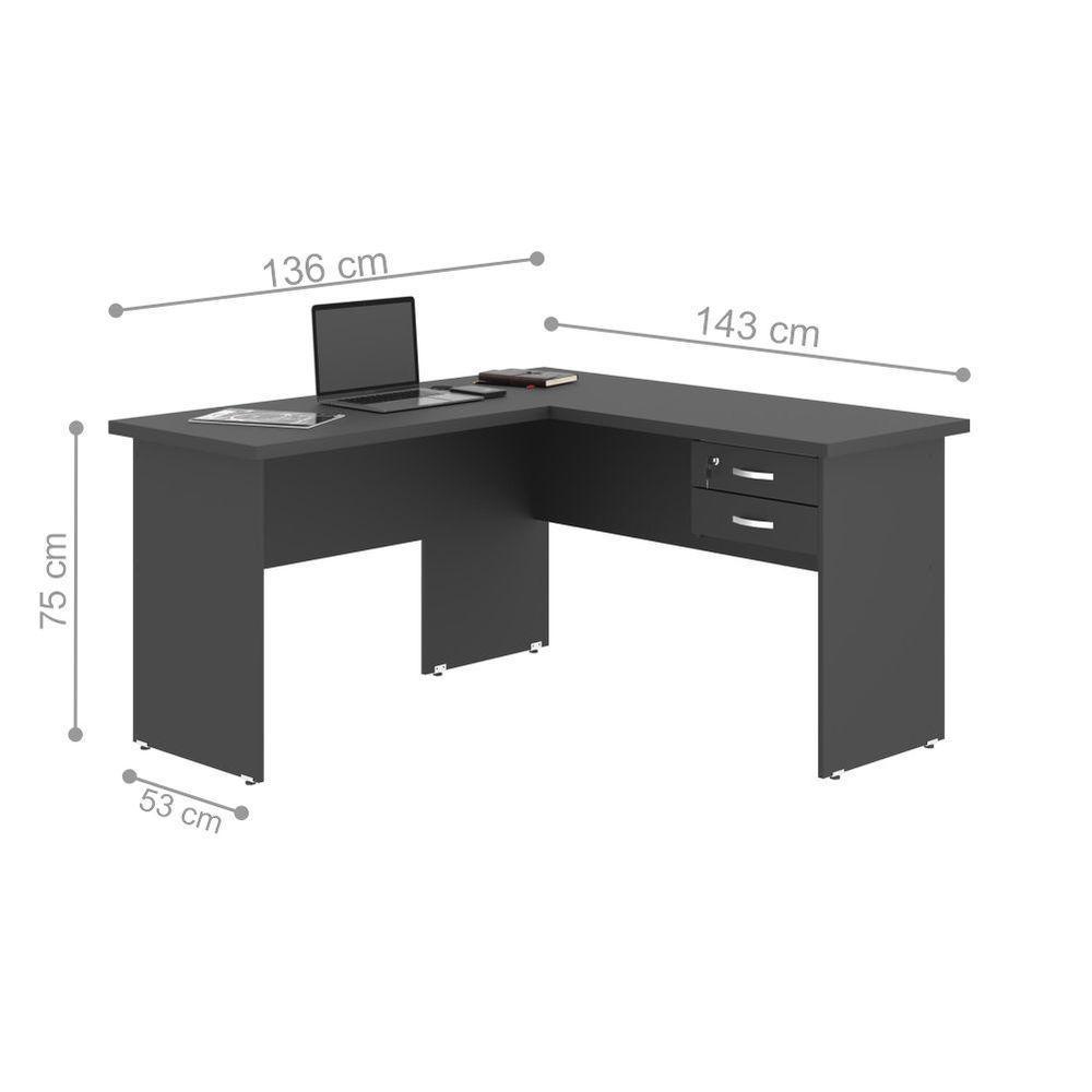 Mesa Em L Com Gaveteiro Carper Preto Onix - 2