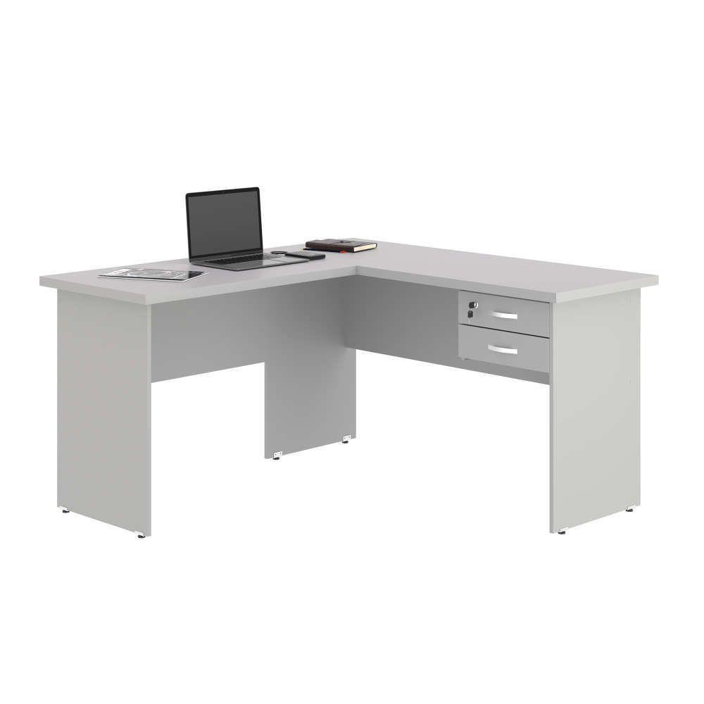 Mesa Em L Com Gaveteiro Carper Cinza - 1