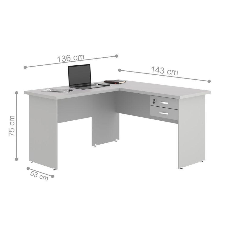 Mesa Em L Com Gaveteiro Carper Cinza - 2