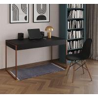 Mesa De Escritório Industrial Malta Preta 137X53Cm Base Cobre Com 1 Cadeira Preta Eames Eiffel Madei - 1
