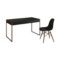 Mesa De Escritório Industrial Malta Preta 137X53Cm Base Cobre Com 1 Cadeira Preta Eames Eiffel Madei - 6