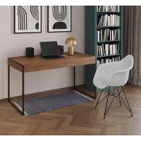 Escrivaninha Industrial Office Estudo Malta Amêndoa 137X53Cm Com 1 Poltrona Branca Base Marrom - 1