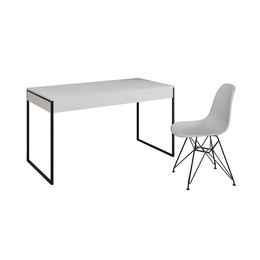 Escrivaninha Industrial Escritório Malta Branca Com 1 Cadeira Eames Eiffel Branca Base Ferr Marrom - 6