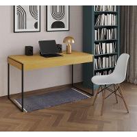 Mesa De Escritório Industrial Malta Canela 137X53Cm Base Ferro Preto Com 1 Cadeira Branca Eames Eiff - 1