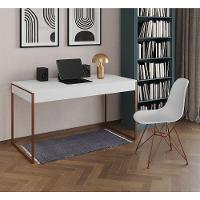 Escrivaninha Industrial Escritório Branca Malta Com 1 Cadeira Eames Eiffel Branca Base Cobr Marrom - 1