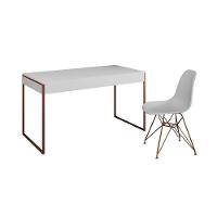 Escrivaninha Industrial Escritório Branca Malta Com 1 Cadeira Eames Eiffel Branca Base Cobr Marrom - 10