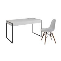 Mesa De Escritório Industrial Malta Branca 137X53Cm Base Ferro Preto Com 1 Cadeira Branca Eames Eiff - 11