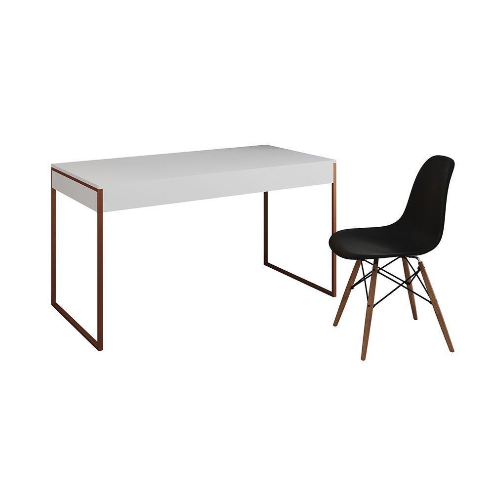 Mesa De Escritório Industrial Malta Branca 137X53Cm Base Cobre Com 1 Cadeira Preta Eames Eiffel Made - 6