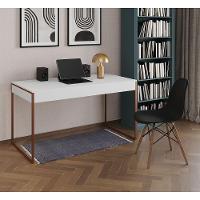 Mesa De Escritório Industrial Malta Branca 137X53Cm Base Cobre Com 1 Cadeira Preta Eames Eiffel Made - 1