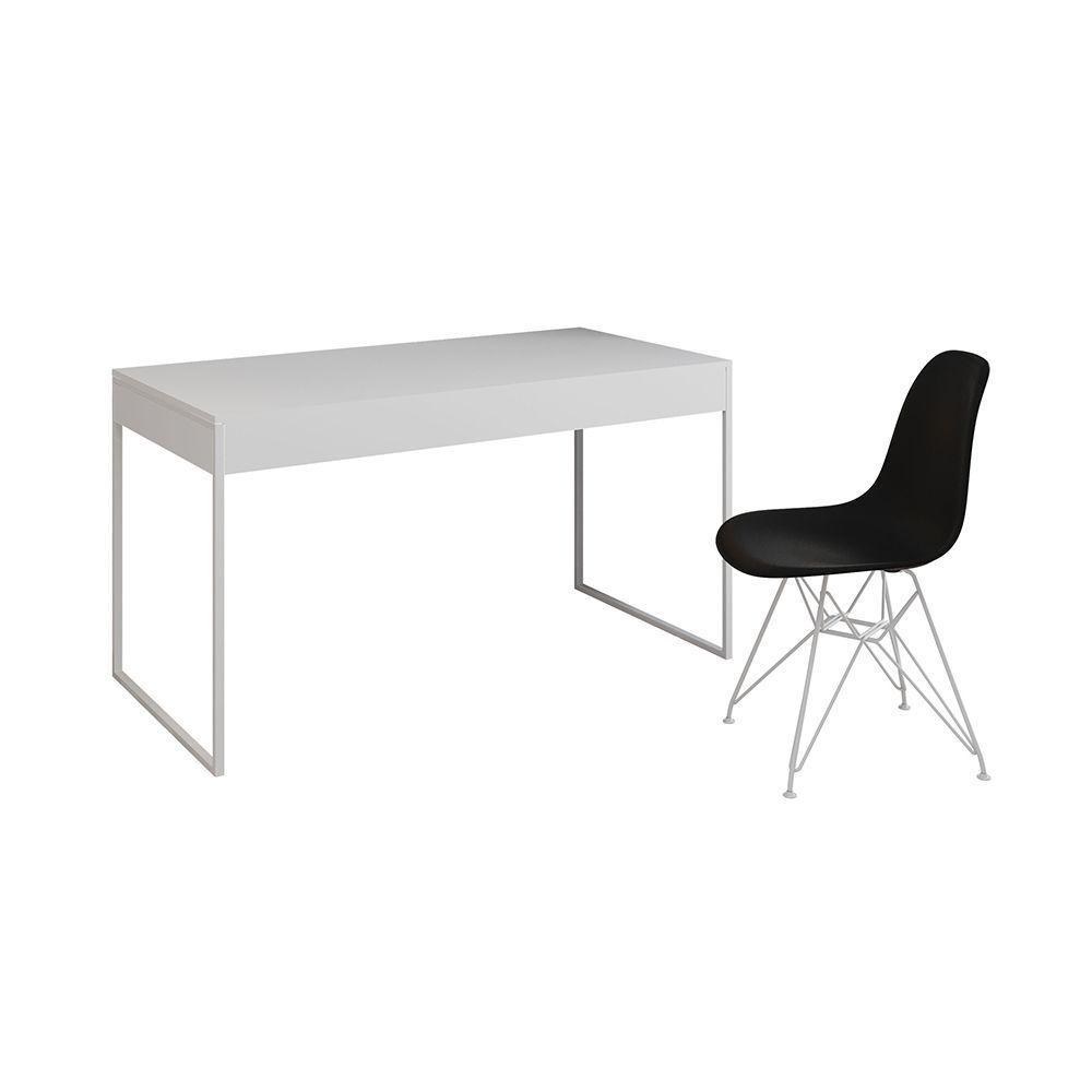 Escrivaninha Industrial Escritório Malta Branca Com 1 Cadeira Eames Eiffel Preta Base Ferro Marrom - 6