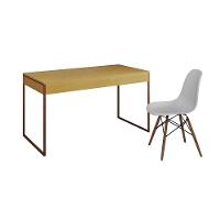 Mesa De Escritório Industrial Malta Canela 137X53Cm Base Cobre Com 1 Cadeira Branca Eames Eiffel Mad - 6