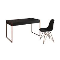 Escrivaninha Industrial Escritório Preta Malta Com 1 Cadeira Eames Eiffel Preta Base Cobre Marrom - 6