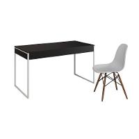 Mesa De Escritório Industrial Malta Preta 137X53Cm Base Ferro Branco Com 1 Cadeira Branca Eames Eiff - 6