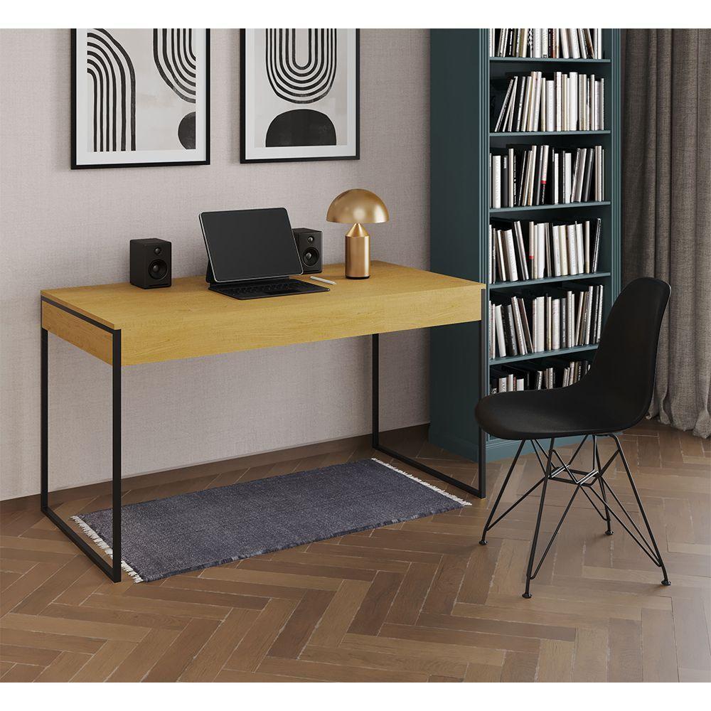 Escrivaninha Industrial Escritório Malta Canela Com 1 Cadeira Eames Eiffel Preta Base Ferro Marrom - 1