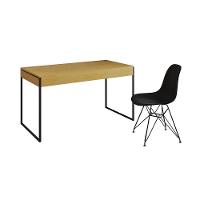 Escrivaninha Industrial Escritório Malta Canela Com 1 Cadeira Eames Eiffel Preta Base Ferro Marrom - 6