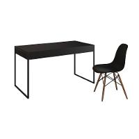 Mesa De Escritório Industrial Malta Preta 137X53Cm Base Ferro Preto Com 1 Cadeira Preta Eames Eiffel - 6