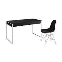 Escrivaninha Industrial Escritório Malta Preta Com 1 Cadeira Eames Eiffel Preta Base Ferro Marrom - 6