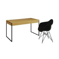 Escrivaninha Industrial Office Estudo Malta Canela 137X53Cm Com 1 Poltrona Preta Base F Marrom - 6