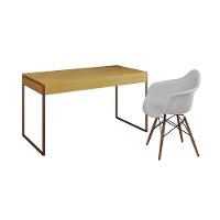 Escrivaninha Estilo Industrial Malta Canela 137X53Cm Base Cobre Com 1 Poltrona Branca Ea Marrom - 6