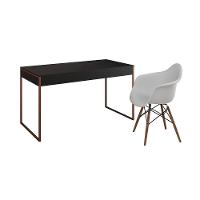 Escrivaninha Estilo Industrial Malta Preta 137X53Cm Base Cobre Com 1 Poltrona Branca Eam Marrom - 11