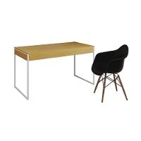 Escrivaninha Estilo Industrial Malta Canela 137X53Cm Ferro Branco Com 1 Poltrona Preta E Marrom - 6