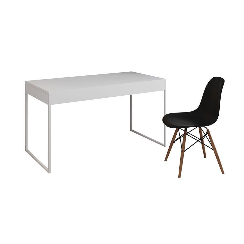 Mesa De Escritório Industrial Malta Branca 137X53Cm Base Ferro Branco Com 1 Cadeira Preta Eames Eiff - 6
